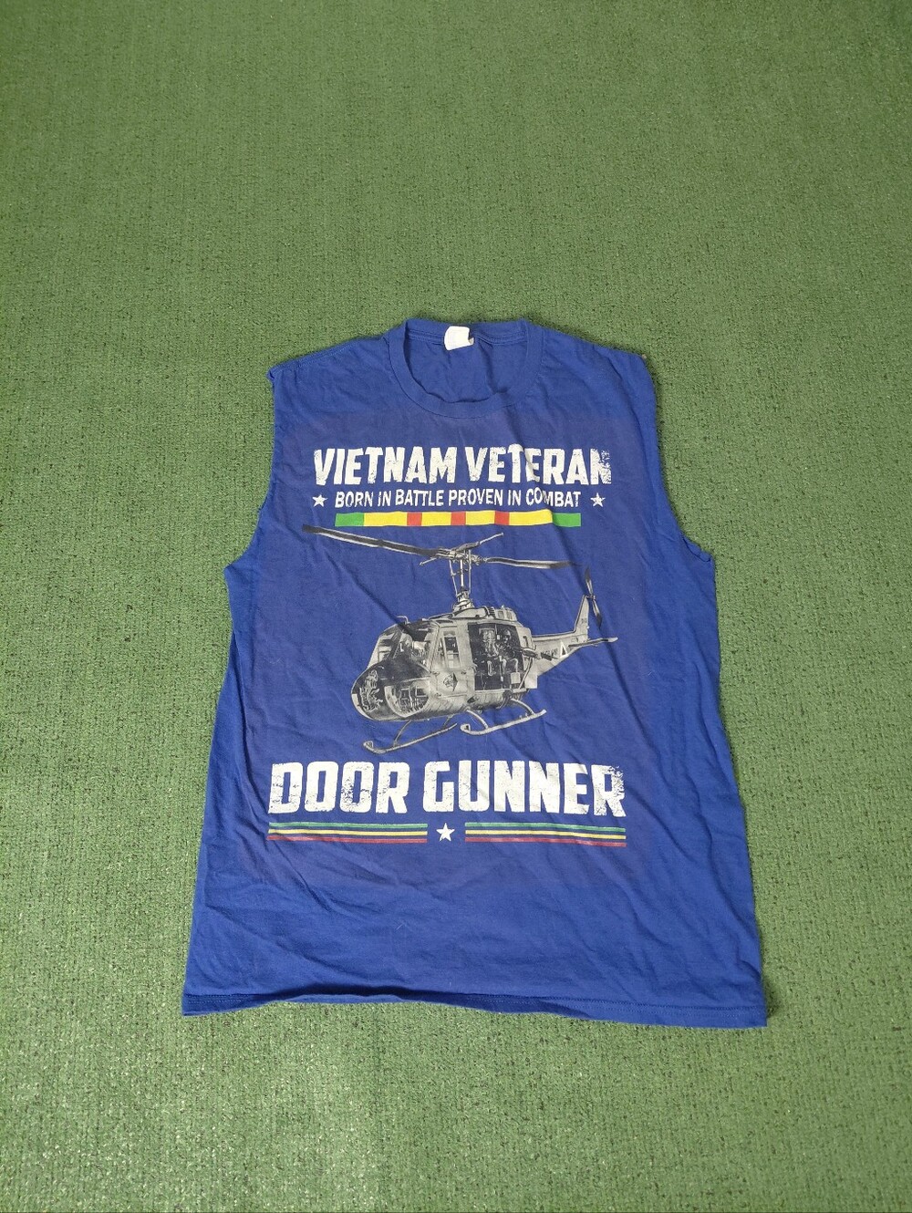 Vietnam Veteran "Born In Battle Proven In Combat" Military Helicopter Blue Cutof